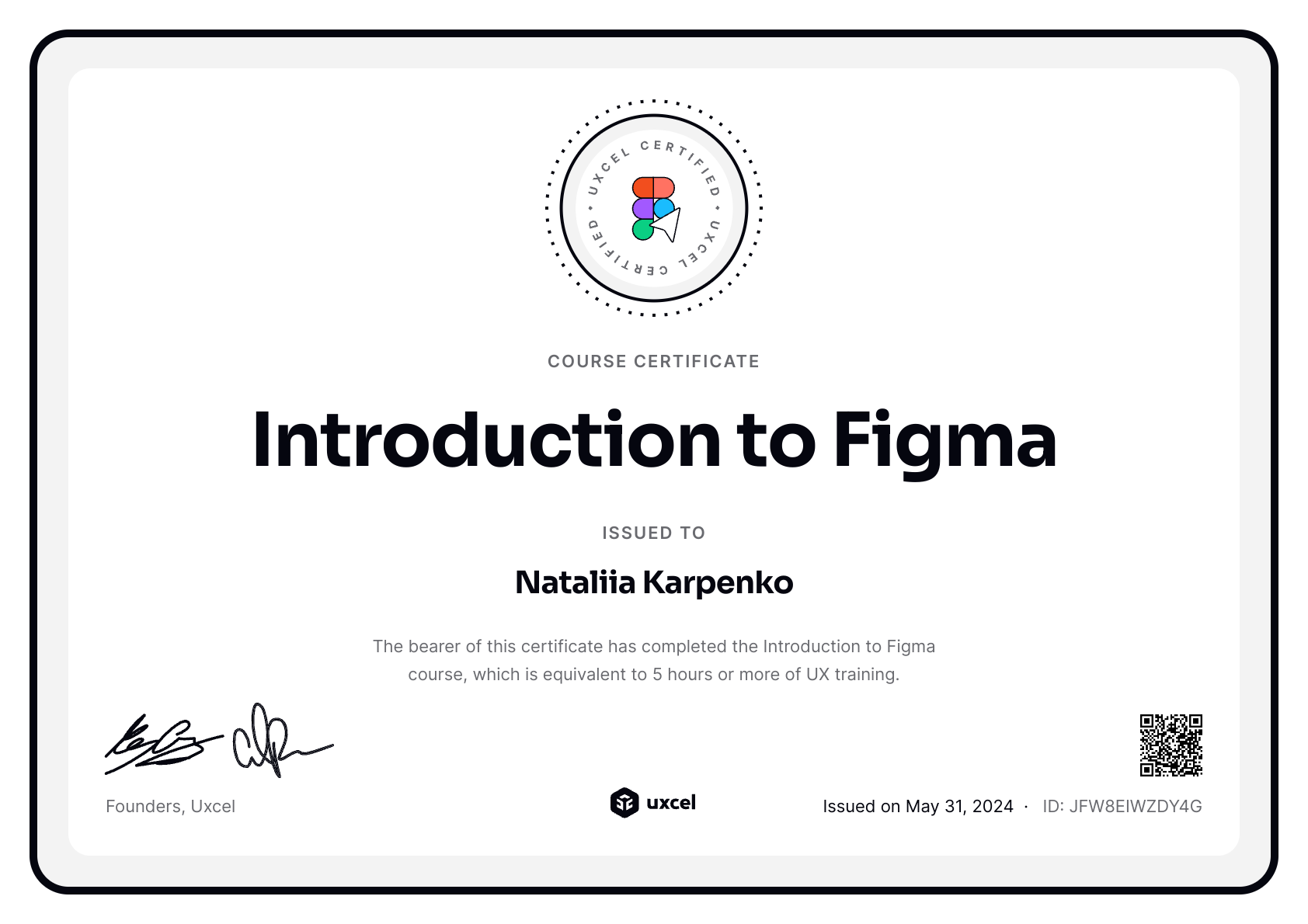 Nataliia Karpenko's certificate